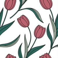 Elegant tulip seamless tile pattern with graceful red blooms and green stems on white background ideal for luxurious bathrooms concept as Graceful red tulip blooms and green stems Clean vector