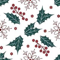 Elegant snowflake and holly leaf seamless tile pattern with rich red and green tones concept as Rich red holly leaves and elegant snowflakes create seamless tile pattern with festi Clean vector