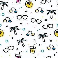seamless pattern with sunglasses, palm trees and drinks white background vector