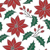 Elegant poinsettia and holly seamless tile pattern with rich red and green hues concept as Rich red poinsettias and holly leaves create an elegant seamless tile pattern with vibran Clean vector