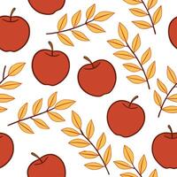 Elegant autumn harvest seamless pattern with bright red apples amber leaves and delicate branches for a refined fall design concept as Refined autumn harvest pattern with red apple Clean Set 2 vector