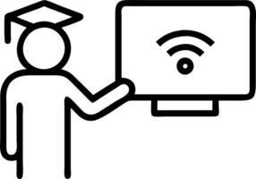 E learning graduate certificate program concept man showing education icon technology internet education course degree study knowledge creative thinking problem solving solution co Clean vector