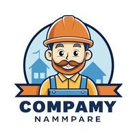 a cartoon man with a mustache and beard in a hard hat and white background overalls vector