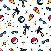 summer seamless pattern with beach and palm trees white background vector