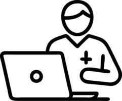 Doctor in hospital writing medical documentation and using laptop concept as A doctor writing notes and using a laptop in a hospital setting symbolizing modern healthcare practices Clean vector