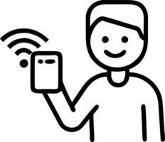 Digital AI chatbot happy man using smartphone at home symbolizes convenience efficiency and modern communication tools concept as Highlights AI technology and its role in simplify Clean vector