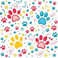 seamless pattern with paw and hearts white background vector