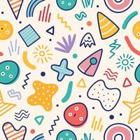 seamless pattern colorful objects and shapes white background vector