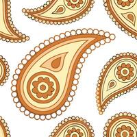 Design a seamless pattern with paisley motifs inspired by 1970s bohemian style in warm earthy colors concept as Create a repeating design featuring paisley shapes influenced by 197 Clean vector