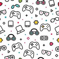 seamless pattern with game controller, glasses and oth white backgrounder items vector