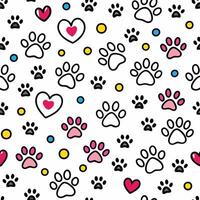 seamless pattern paw prints and hearts white background vector