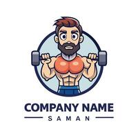 a cartoon man with a beard and a dumbbell white background vector