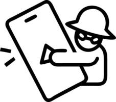 Cyberattack depicted with hacker using smartphone to perform internet web hacks representing cybercrime data protection secured internet access and cybersecurity measures concept Clean vector