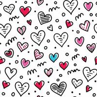 seamless pattern with hearts and doodles white background vector