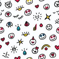 a colorful pattern with smiley faces and hearts white background vector