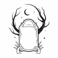 Creepy Tree and Full Moon Border with Spooky Night Wording concept as A spooky border frame featuring a creepy tree and a full moon perfect for Halloween celebrations The words Sp Clean vector