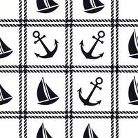 Create a seamless pattern featuring tartan motifs with nautical elements in navy and white concept as Design a repeating pattern that blends traditional tartan designs with nautica Clean vector