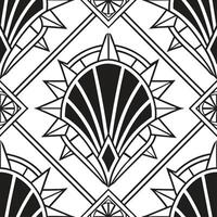 Create a seamless pattern combining Art Deco poster elements with geometric shapes in gold and black concept as Develop a repeating design that merges Art Deco inspired poster moti Clean vector