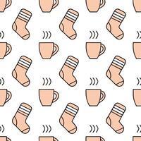 Cozy winter seamless pattern with wool socks hot drinks and cozy mittens for a warm seasonal escape concept as Warm winter pattern with wool socks hot drinks and mittens for a cozy Clean Set 2 vector
