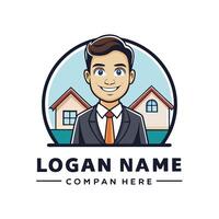 a man in a suit and tie is standing in front of a house, vector