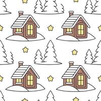 Cozy winter cabin seamless tile pattern with snow covered rooftops and warm lights concept as Snow covered rooftops and warm lights on cozy cabins create a seamless tile pattern pe Clean Set 2 vector