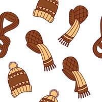 Cozy knitted mittens and scarves seamless tile pattern with autumn hues and textures concept as Knitted mittens and scarves in autumn hues create a cozy seamless tile pattern with Clean vector