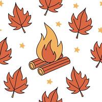 Cozy bonfire and fall leaves seamless tile pattern with warm autumn tones concept as Warm bonfire flames and fall leaves create a cozy autumn seamless tile pattern perfect for fall Clean vector