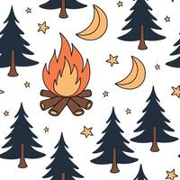 Cozy bonfire seamless tile pattern with warm flames and autumn night elements concept as Warm flames and autumn night elements create a cozy bonfire seamless tile pattern perfect f Clean vector