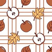 Cozy autumn plaid and apples seamless tile pattern with warm colors and fall elements concept as Autumn plaid combined with apples creates a cozy seamless tile pattern with warm co Clean vector