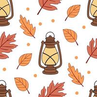 Cozy autumn lanterns seamless tile pattern with warm lights and fall foliage concept as Warm lit autumn lanterns and fall foliage create a cozy seamless tile pattern perfect for fa Clean vector
