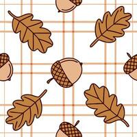 Cozy autumn plaid and acorns seamless tile pattern with warm colors and rustic textures concept as Autumn plaid combined with warm acorns create a rustic seamless tile pattern with Clean vector