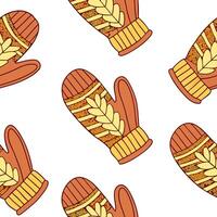 Cozy autumn knit gloves seamless tile pattern with warm colors and textured details concept as Warm colored knitted gloves with textured details create a cozy autumn knit gloves se Clean vector