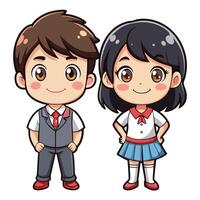 cartoon character of a boy and girl in school uniform vector