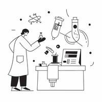 Cosmetic Scientist Conducting Clinical Trials in Lab with Copy Space concept as Mid shot of a cosmetic scientist conducting clinical trials in a high tech lab The camera tilts dow Clean vector