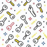 seamless pattern with keys and stars white background vector