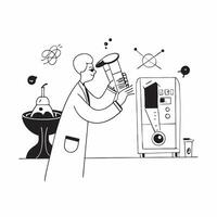 Cosmetic Chemist Formulating New Product in Lab with Copy Space concept as Long shot of a cosmetic chemist formulating a new product in a high tech lab The camera tilts down from Clean vector