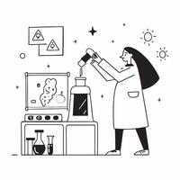 Cosmetic Chemist Developing Anti Aging Serum in Lab with Copy Space concept as Long shot of a cosmetic chemist developing an anti aging serum in a high tech lab The camera tilts d Clean vector