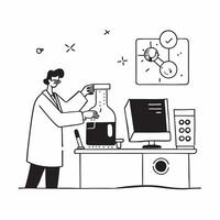 Cosmetic Chemist Conducting Stability Testing in Lab with Copy Space concept as Wide shot of a cosmetic chemist conducting stability testing in a high tech lab The camera tilts do Clean Set 2 vector
