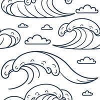 Cool ocean breeze seamless tile pattern with soft waves light clouds and refreshing summer air concept as Soft waves and light clouds combine in this seamless tile pattern evoking Clean vector