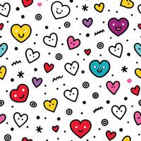 seamless pattern with cute hearts and faces vector