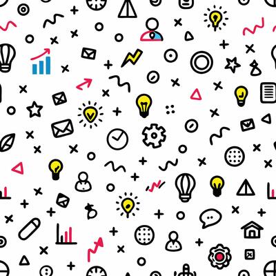 seamless pattern with icons and symbols white background