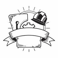 Construction Helmet and Blueprints Border with Honoring Labor Day Wording concept as A striking border frame featuring a construction helmet and blueprints symbols of construction Clean Set 7 vector