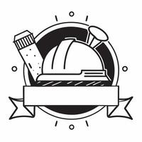 Construction Helmet and Blueprints Border with Honoring Labor Day Wording concept as A striking border frame featuring a construction helmet and blueprints symbols of construction Clean vector