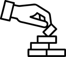 closeup take one block tower wooden blocks dark tone concept as A hand carefully removes a block from a wooden tower symbolizing balance risk management and decision making strateg Clean vector