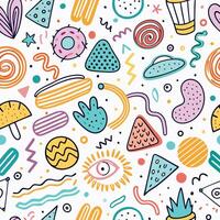 seamless pattern with colorful shapes symbols white background vector