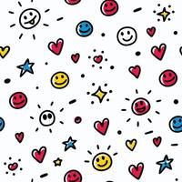 smiley faces and hearts are on a white background white background vector