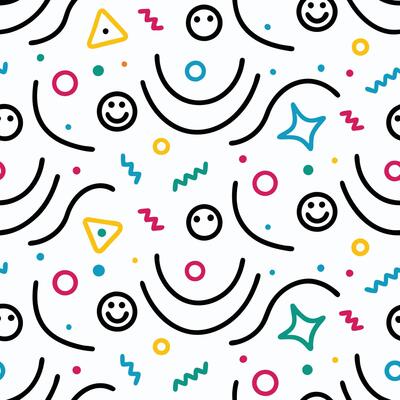 seamless pattern with colorful smiley faces white background