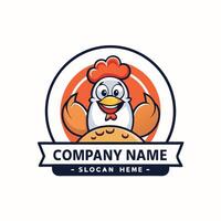 a chicken logo with a red hat and a circle around it white background vector