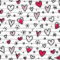 seamless pattern with hearts on lined paper white background vector