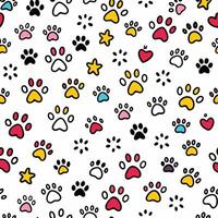 seamless pattern with paw prints and stars white background vector